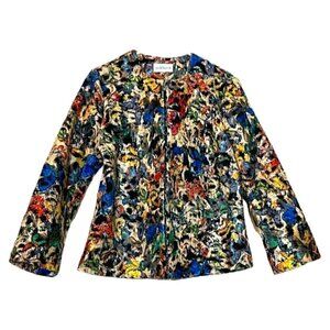 Peck & Peck Colorful Butterfly Print Lightweight Office Blazer Jacket Sz Medium